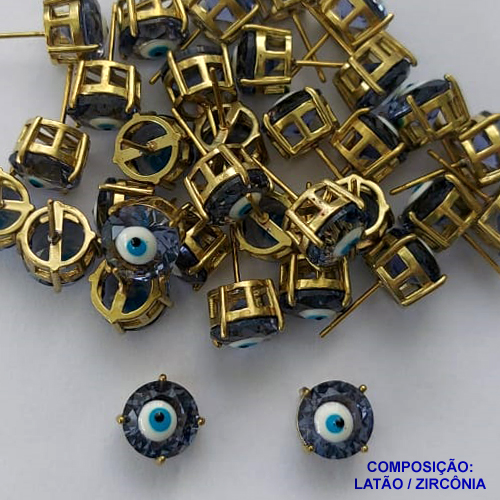 BRINCO NO BRUTO PRONTO PARA BANHO(CX92) - BRINCO DE PINO COM PEDRA EM ZIRCÔNIAS OLHO GREGO 10X10MM - PESO: 2,7GR - BRU13618