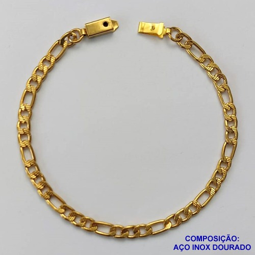 PULSEIRA EM AÇO INOXIDÁVEL DOURADA - (LB086417) PULSEIRA 3X1 LARGURA 4MM - TAMANHO: 20CM FECHO GAVETA  - COMPOSIÇÃO: AÇO INOXIDÁVEL - AÇO1516