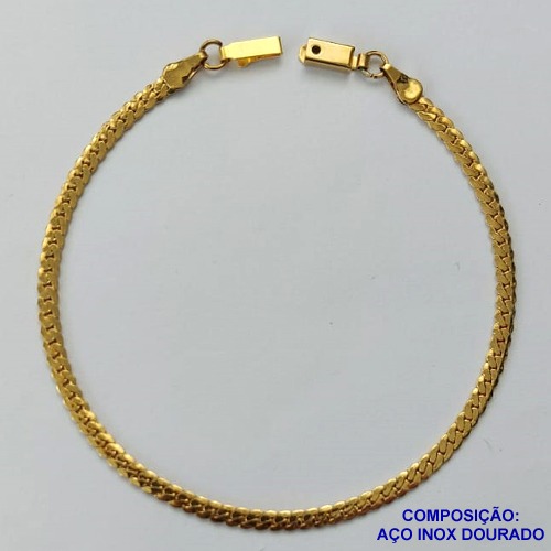 PULSEIRA EM AÇO INOXIDÁVEL DOURADA - (LB086103) LARGURA 2MM - TAMANHO: 18CM FECHO GAVETA  - COMPOSIÇÃO: AÇO INOXIDÁVEL - AÇO1517