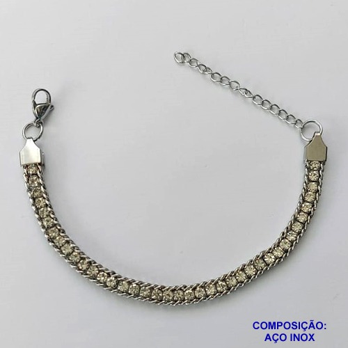 PULSEIRA EM AÇO INOXIDÁVEL - (LB026414) - PULSEIRA COM STRASS LARGURA - 4MM E FECHO LAGOSTA + EXTENSOR  - TAMANHO: 16CM - COMPOSIÇÃO: AÇO INOXIDÁVEL - AÇO1530