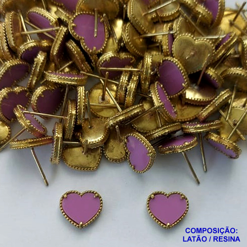 BRINCO NO BRUTO PRONTO PARA O BANHO(CX103) - BRINCO DE PINO TIPO VAN CLEEF CORAÇÃO LILÁS 8X10MM - PESO: 1,6GR - COMPOSIÇÃO LATÃO E RESINA - BRU13623
