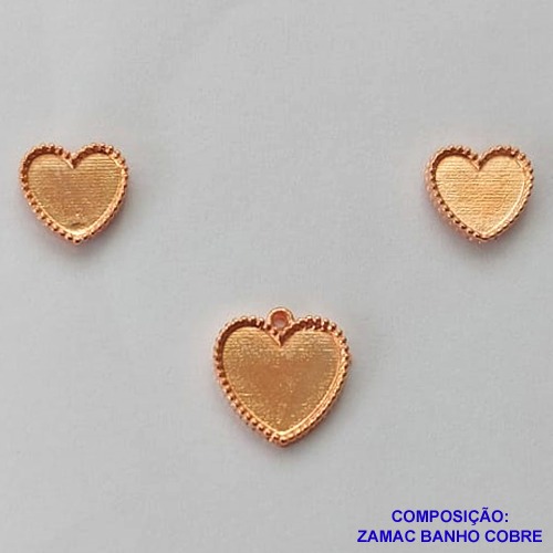 CONJUNTO NO BRUTO PRONTO PARA O BANHO (CRIS) -CONJUNTO CORAÇÃO 14MM COM BRINCO DE PINO CORAÇÃO 11MM COMPOSIÇÃO ZAMAC (COM BANHO DE COBRE ) - PESO TOTAL 3.4GR - BRU13626