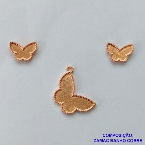 CONJUNTO NO BRUTO PRONTO PARA O BANHO (CRIS) -CONJUNTO BORBOLETA 12MM COM BRINCO DE PINO BORBOLETA 3MM COMPOSIÇÃO ZAMAC (COM BANHO DE COBRE )  - PESO TOTAL 4.3GR -  BRU13627
