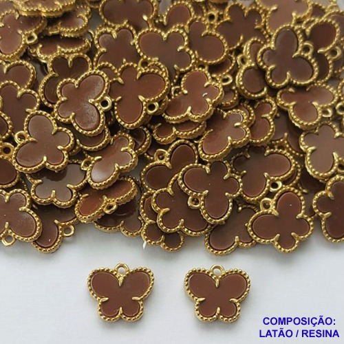 ACESSÓRIO NO BRUTO PRONTO PARA O BANHO(CX99) - PINGENTE TIPO VAN CLEEF BORBOLETA MARROM COM UMA ARGOLINHA- COMPOSIÇÃO: LATÃO / VIDRO - TAMANHO 10MM -  (VENDIDO POR UNIDADE) PESO TOTAL 0,8GR - BRU0002899