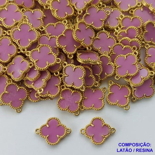 ACESSÓRIO NO BRUTO PRONTO PARA O BANHO - PINGENTE TIPO VAN CLEEF LILÁS COM DUAS ARGOLINHA- COMPOSIÇÃO: LATÃO / RESINA - TAMANHO 10MM -  (VENDIDO POR UNIDADE) PESO TOTAL 0,8GR - BRU0002902