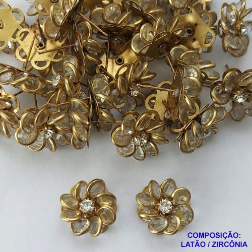 BRINCO NO BRUTO PRONTO PARA O BANHO(CX94) - BRINCO DE PINO  FLOR CRAVEJADO EM ZIRCÔNIAS  - TAMANHO 14MM - PESO TOTAL 2.7GR - BRU13629