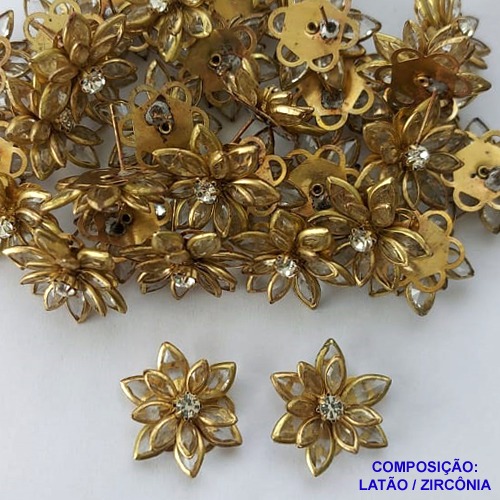 BRINCO NO BRUTO PRONTO PARA O BANHO(CX94) - BRINCO DE PINO  FLOR CRAVEJADO EM ZIRCÔNIAS  - TAMANHO 18MM - PESO TOTAL 3,3GR - BRU13630