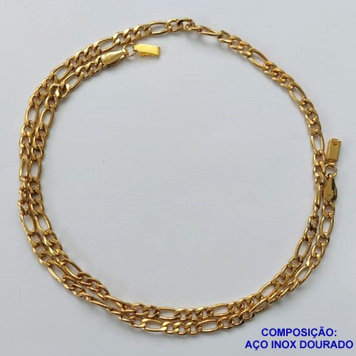 CORRENTE EM AÇO INOXIDÁVEL DOURADO - (LB086306) - CORRENTE 3X1  50CM LARGURA 1MM FECHO GAVETA COMPOSIÇÃO: AÇO INOXIDÁVEL - AÇO1570