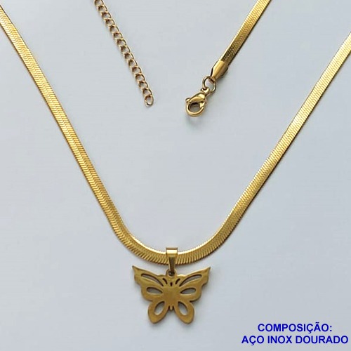 GARGANTILHA EM AÇO INOXIDÁVEL DOURADO(LB026282) - GARGANTILHA COM CORRENTE LACRAIA BORBOLETA 19MM FECHO LAGOSTA + EXTENSOR - TAMANHO: 40CM - COMPOSIÇÃO: AÇO INOXIDÁVEL - AÇO1581