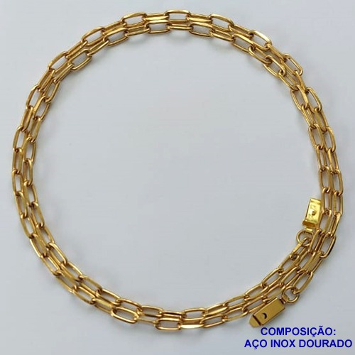 CORRENTE EM AÇO INOXIDÁVEL DOURADO - (LB086364) - CORRENTE 60CM LARGURA 3MM FECHO GAVETA COMPOSIÇÃO: AÇO INOXIDÁVEL - AÇO1584