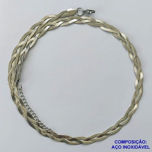 CORRENTE EM AÇO INOXIDÁVEL- (LB026489) - CORRENTE LACRAIA TRANÇADA 40CM LARGURA 3MM FECHO LAGOSTA COMPOSIÇÃO: AÇO INOXIDÁVEL - AÇO1587