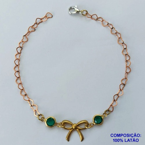 PULSEIRA PRONTO PARA O BANHO(CX96) - PULSEIRA COM LAÇO  E PEDRA CRISTAL VERDE TAMANHO 18CM - PESO TOTAL 2,5GR - BRU13641