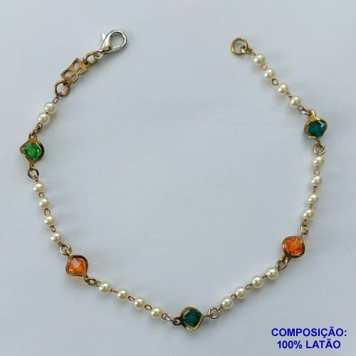 PULSEIRA PRONTO PARA O BANHO(CX96) - PULSEIRA COM PÉROLAS E PEDRA CRISTAL TAMANHO 18CM - PESO TOTAL 2,3GR - BRU13642