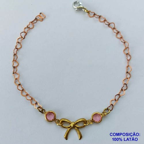 PULSEIRA PRONTO PARA O BANHO(CX96) - PULSEIRA COM LAÇO E  PEDRAS CRISTAIS ROSA TAMANHO 18CM - PESO TOTAL 2,5GR - BRU13653