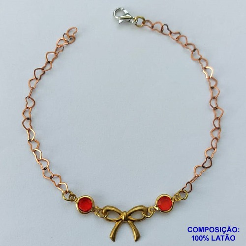 PULSEIRA PRONTO PARA O BANHO(CX96) - PULSEIRA COM LAÇO E  PEDRAS CRISTAIS VERMELHA TAMANHO 18CM - PESO TOTAL 2,5GR - BRU13654