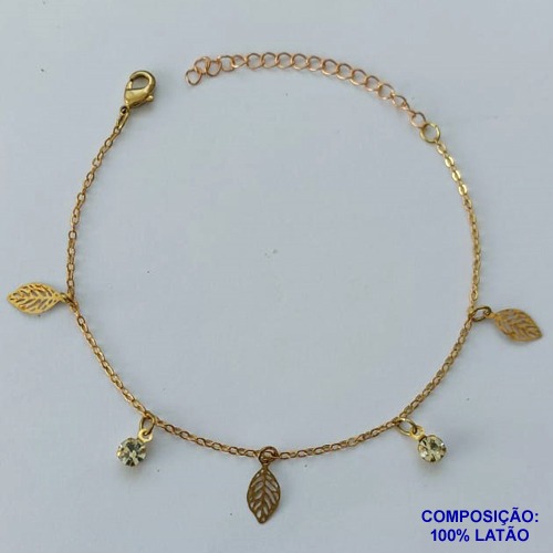 PULSEIRA PRONTO PARA O BANHO(CX96) - PULSEIRA COM FOLHAS E  STRASS + EXTENSOR TAMANHO 17CM - PESO TOTAL 1,7GR - BRU13661