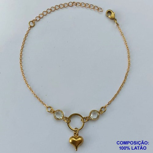 PULSEIRA PRONTO PARA O BANHO(CX96) - PULSEIRA COM CORAÇÃO E PEDRAS CRISTAIS + EXTENSOR TAMANHO 17CM - PESO TOTAL 2,3GR - BRU13665