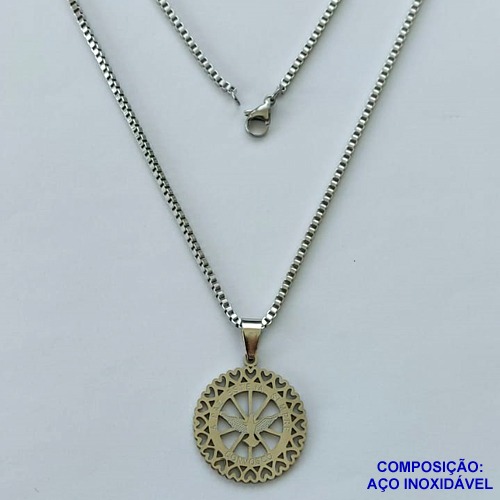 GARGANTILHA EM AÇO INOXIDÁVEL(CX96) -  GARGANTILHA 50CM (ACO1035) PINGENTE ESPÍRITO SANTO 20MM  FECHO LAGOSTA COMPOSIÇÃO: AÇO INOXIDÁVEL - AÇO1590