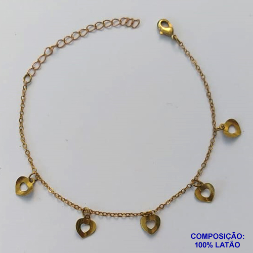 PULSEIRA PRONTA PARA O BANHO(CX103) - PULSEIRA COM CORAÇÕES VAZADOS - TAMANHO 16CM + EXTENSOR - PESO TOTAL 1,6GR - BRU13667