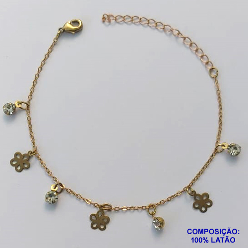 PULSEIRA PRONTA PARA O BANHO(CX95) - PULSEIRA COM STRASS E FLORES VAZADAS - TAMANHO 16CM + EXTENSOR - PESO TOTAL 1,6GR - BRU13669