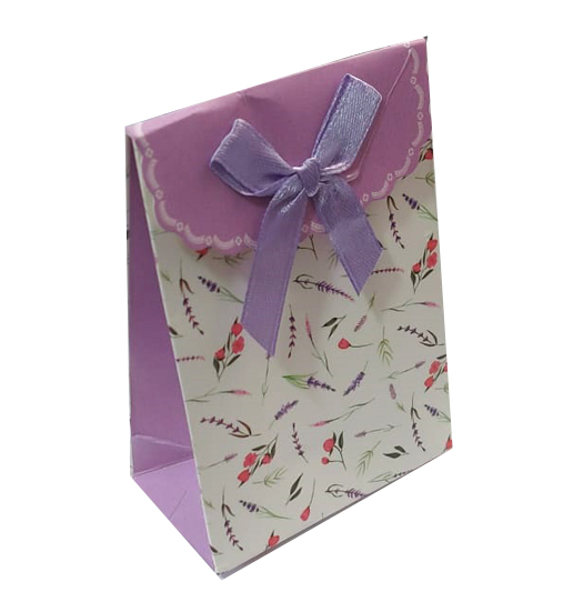 SACOLA EMBALAGEM DE PRESENTE JOIAS COM VELCRO E LACINHO - LILÁS E BRANCO COM FLORES - TAMANHO: 7,5x10,5x4CM - (VENDIDO POR UNIDADE) - BRU0002907