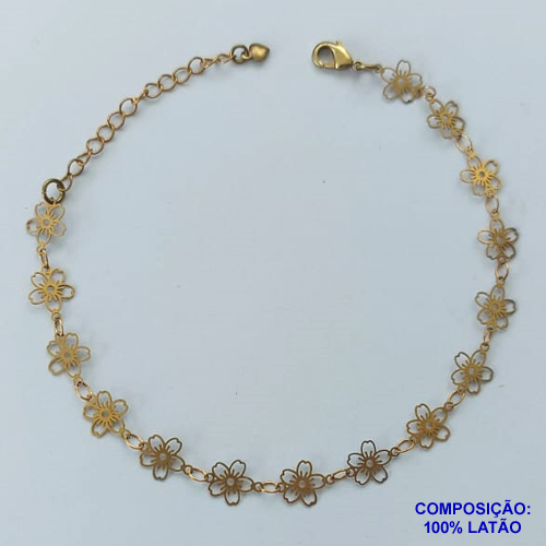 PULSEIRA NO BRUTO PRONTA PARA O BANHO(CX95) - PULSEIRA TODA EM FLORZINHA (COL574) - COMPRIMENTO: 18CM + EXTENSOR - LARGURA 7MM - FECHO LAGOSTA - PESO 0,8GR - COMPOSIÇÃO: 100% LATÃO -  BRU13674