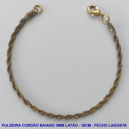 PULSEIRA NO BRUTO PRONTA PARA O BANHO - PULSEIRA EM LATÃO CORDÃO BAIANO - COMPRIMENTO: 18CM - LARGURA 3MM - FECHO LAGOSTA - PESO 3,6GR - COMPOSIÇÃO: 100% LATÃO -  BRU13676