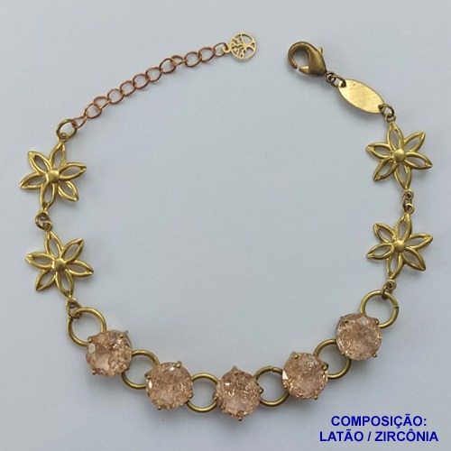 PULSEIRA NO BRUTO PRONTO PARA O BANHO(CX95)  FLOR C/ PÉTALAS VAZADAS 15MM COM CINCO ZIRCÔNIA SALMÃO BASE EM ''ALTA FUSÃO''  DE 10X10MM - PESO 9.8GR - TAMANHO 19CM -  BRU13684