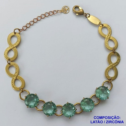PULSEIRA NO BRUTO PRONTO PARA O BANHO(CX95) QUE SEJA INFINITO 22X10MM - AMOR ETERNO COM CINCO ZIRCÔNIA VERDE E BASE EM ''ALTA FUSÃO'' DE 10X10MM - PESO 11GR - TAMANHO 19CM - BRU13690