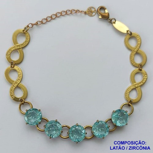 PULSEIRA NO BRUTO PRONTO PARA O BANHO(CX95) QUE SEJA INFINITO 22X10MM - AMOR ETERNO COM CINCO ZIRCÔNIAS AZUL CLARO E BASE EM ''ALTA FUSÃO'' DE 10X10MM - PESO 11GR - TAMANHO 19CM - BRU13692