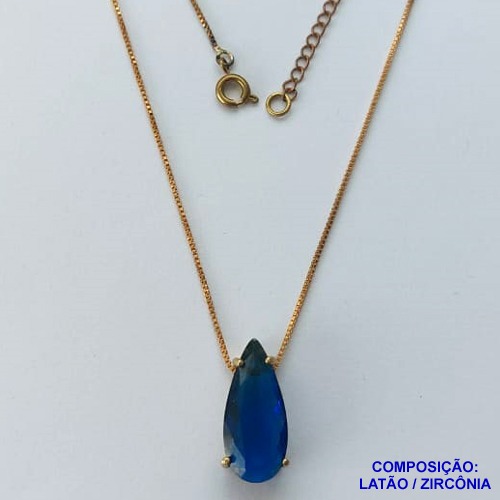 GARGANTILHA NO BRUTO PRONTO PARA O BANHO(CX95) COM CORRENTE VENEZIANA 45CM+EXTENSOR PINGENTE DE 10X22MM - PESO TOTAL 4.3GR -  ''(BASE ALTA FUSÃO)'' ZIRCÔNIA AZUL BRU13702