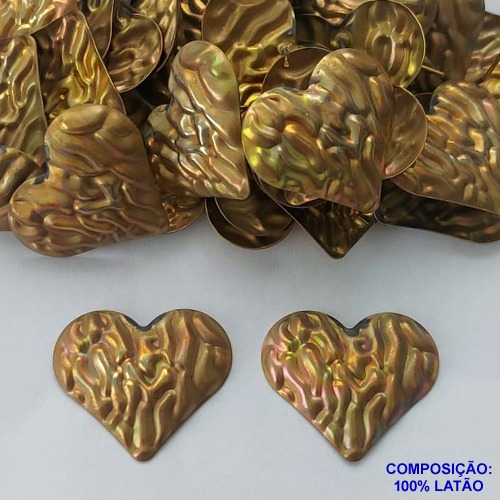 BRINCO NO BRUTO PRONTO PARA O BANHO(CX103) - BRINCO DE PINO CORAÇÃO MARTELADO DE TAMANHO 28MM - COMPOSIÇÃO 100% LATÃO -  PESO TOTAL 3,8GR - BRU13706