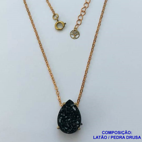 GARGANTILHA NO BRUTO PRONTO PARA O BANHO - CORRENTE IMPORTADA 45CM+EXTENSOR COM BASE EM ALTA FUSÃO E PEDRA DRUSA SINTETICA 13X18MM - PESO TOTAL 3.9GR - BRU13707