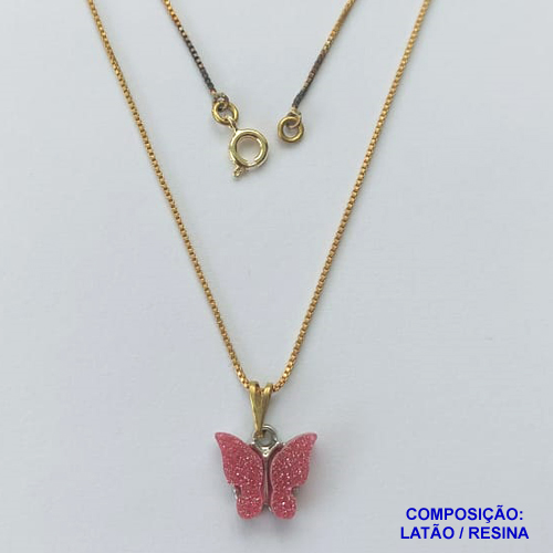 GARGANTILHA NO BRUTO PRONTO PARA O BANHO - (CX.33)  CORRENTE VENEZIANA DE 45CM - PINGENTE DE BORBOLETA (CINTILANTE) TAMANHO 15MM - PESO TOTAL 3.1GR - BRU13768