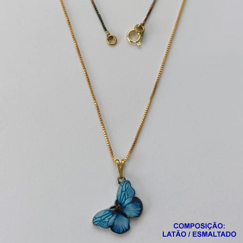 GARGANTILHA NO BRUTO PRONTO PARA O BANHO(CX97) - CORRENTE VENEZIANA DE 45CM - PINGENTE DE BORBOLETA AZUL ESMALTADA - TAMANHO 12X20MM - PESO TOTAL 3,4GR - BRU13769
