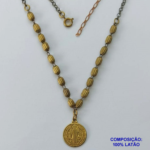 SHOCKER NO BRUTO PRONTO PARA O BANHO(CX103) - SHOCKER COM CORRENTE ELO PORTUGUES E CONTAS TIPO ARROZ + EXTENSOR E MEDALHA  DE SÃO BENTO - TAMANHO 40CM - PESO 7,1GR - BRU13771