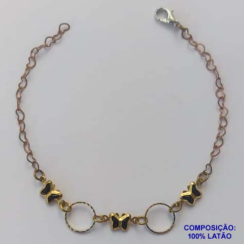 PULSEIRA NO BRUTO PRONTO PARA O BANHO -  (CX.14) PULSEIRA COM BORBOLETAS E ELEMENTOS VAZADOS 18CM - PESO 2,0GR - BRU13774