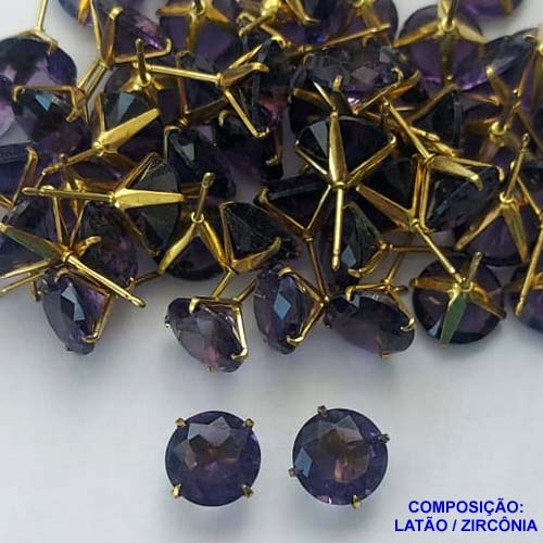 BRINCO NO BRUTO PRONTO PARA O BANHO(CX110) - BRINCO DE PINO COM PEDRA EM ZIRCÔNIA LILÁS 10MM - PESO TOTAL 1,7GR - BRU13781
