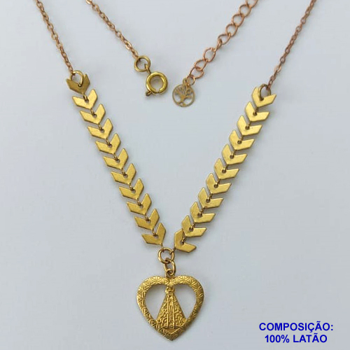 SHOCKER NO BRUTO PRONTO PARA O BANHO(CX99) - CORRENTE CADEADO E ESCAMA E CORAÇÃO COM NOSSA SRA APARECIDA - TAMANHO 40CM+EXTENSOR - PESO 3,8GR - BRU13792