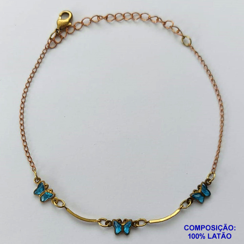 PULSEIRA NO BRUTO PRONTA PARA O BANHO(CX106) - PULSEIRA COM BORBOLETAS AZUIS - TAMANHO 18CM - PESO 1,4GR - BRU13804