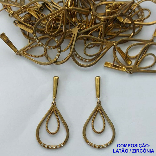 BRINCO NO BRUTO PRONTO PARA O BANHO(CX113)-  BRINCO EM ALTA FUSÃO GOTA CRAVEJADA EM MICROS ZIRCÔNIAS - TAMANHO 41MM - PESO 3,5GR - BRU13811