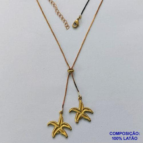 GARGANTILHA NO BRUTO PRONTO PARA O BANHO - COM CORRENTE VENEZIANA DE 45CM + EXTENSOR - " TIPO GRAVATINHA " AJUSTÁVEL - COM ESTRELAS DO MAR 19MM - PESO TOTAL 3,4GR - BRU13822