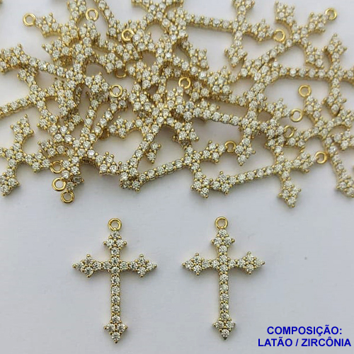 PINGENTE NO BRUTO PARA BANHO(CX98) - PINGENTE CRUCIFIXO CRAVEJADO COM MICROS ZIRCÔNIAS  - TAMANHO 16X25MM - PESO 1,2GR - BRU13823