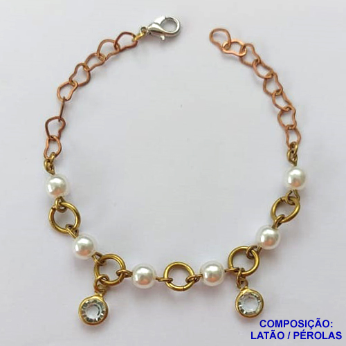 PULSEIRA NO BRUTO PRONTO PARA O BANHO(CX100) - PULSEIRA COM BOLINHAS TIPO PÉROLAS E STRASS - TAMANHO: 18CM COM FECHO LAGOSTA - PESO 3,5GR - BRU13824