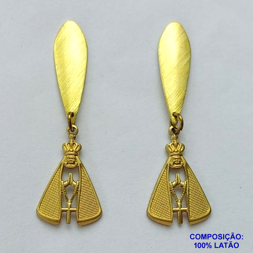 BRINCO NO BRUTO PRONTO PARA O BANHO(CX98) -  BASE GOTA 8X25MM -(3782) NOSSA SRA APARECIDA VAZADA 20MM C/ CABEÇA E MANTO - PESO 2,7GR - BRU13827