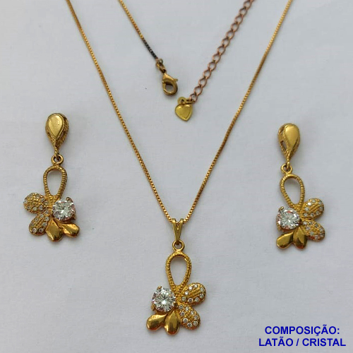 CONJUNTO NO BRUTO PRONTO PARA O BANHO - (CX.50)  CORRENTE VENEZIANA DE 45CM+EXTENSOR - PINGENTE FLOR EM ALTA FUSÃO CRAVEJADO EM ZIRCÔNIAS - PESO TOTAL 8.7GR - BRU13829