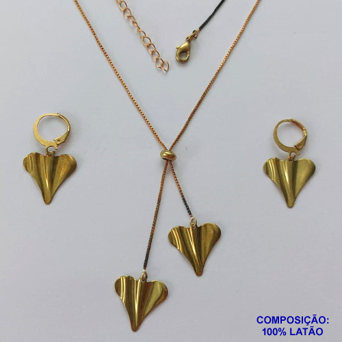 CONJUNTO NO BRUTO PRONTO PARA O BANHO(CX98) - (E3153) COM CORRENTE VENEZIANA DE 45CM + EXTENSOR - " TIPO GRAVATINHA " AJUSTÁVEL COM CORAÇÕES MARTELADOS - PESO TOTAL 6,6GR - BRU13837