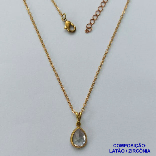 GARGANTILHA NO BRUTO PRONTO PARA O BANHO - CORRENTE 45CM + EXTENSOR COM PINGENTE EM ZIRCÔNIA CRISTAL 8X10MM - PESO TOTAL 2,4GR - BRU13847