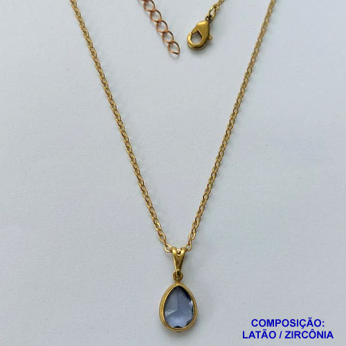 GARGANTILHA NO BRUTO PRONTO PARA O BANHO - CORRENTE 45CM + EXTENSOR COM PINGENTE EM ZIRCÔNIA LILÁS 8X10MM - PESO TOTAL 2,4GR - BRU13850