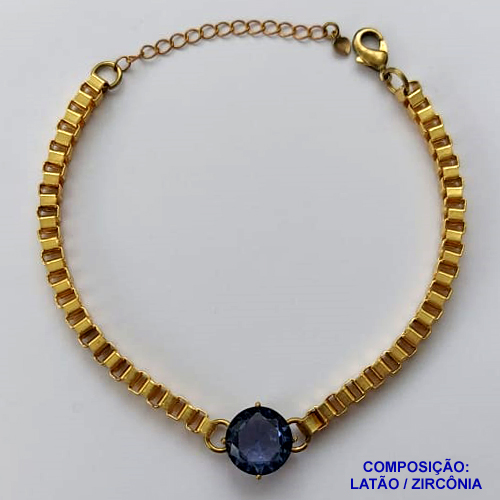 PULSEIRA NO BRUTO PRONTO PARA O BANHO - PULSEIRA QUADRADINHA 4MM - TAMANHO: 18CM + EXTENSOR COM PINGENTE EM ZIRCÔNIA REDONDA LILÁS 12MM - PESO TOTAL 10,5GR - BRU13856